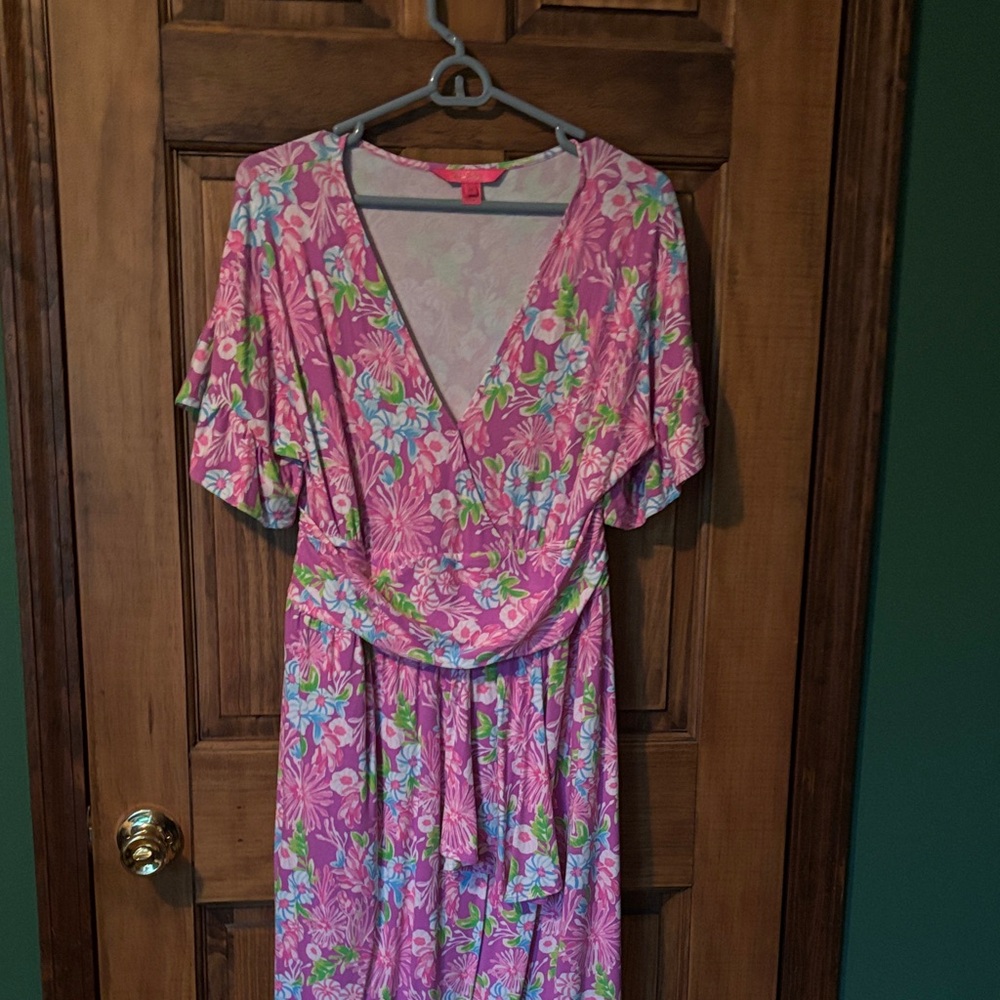 Lilly Pulitzer Pink and Green Floral Maxi Dress